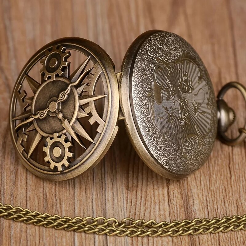 New steampunk vintage gear hollow quartz watch pocket necklace gift chain pocket watch men boys