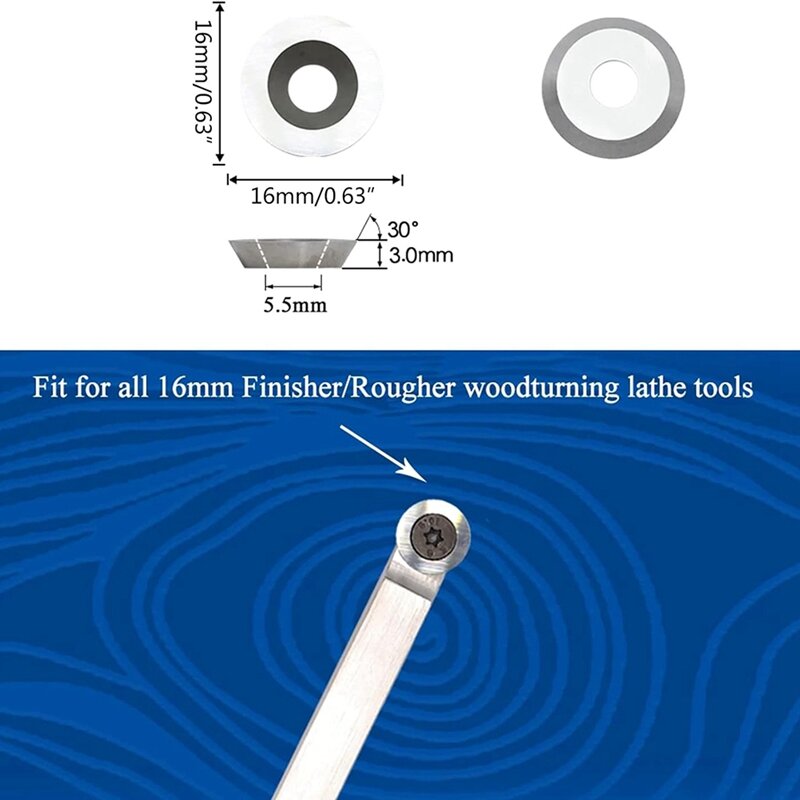 10 pz 16 x3.0mm-30 ° inserti frese sostituzione per tornio tornio tornio per legno utensile Hollower tornio strumenti e parti accessori