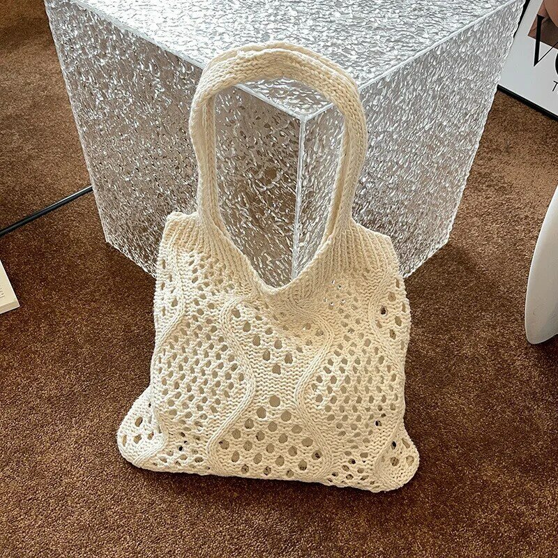 Casual Hollow Out Women Shoulder Bags Knitted Lady Handbags Simple Summer Beach Tote Bag Large Capacity Shopper Purses 2024