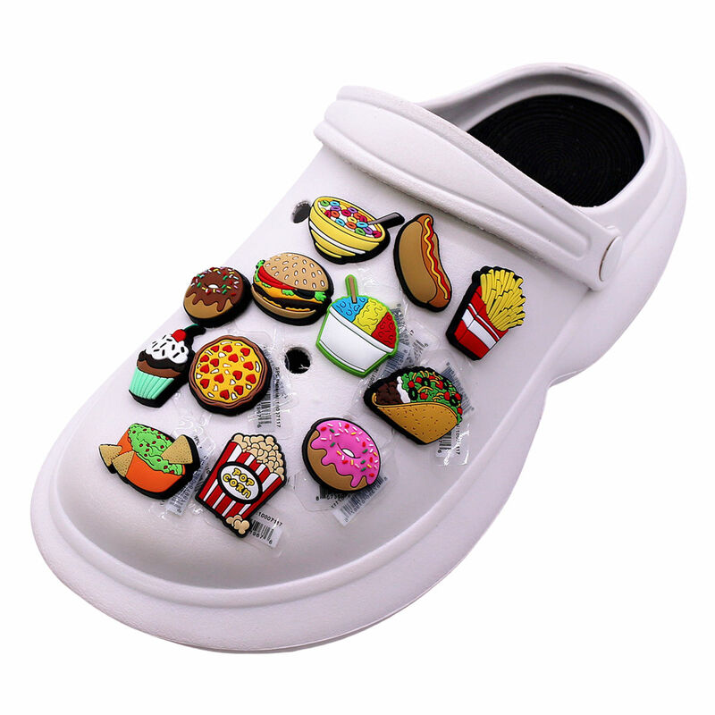 6 pak sepatu simulasi makanan asli Aksesori dekorasi sepatu Popcorn/hamburger/donat/kentang goreng untuk pesta anak-anak hadiah Natal