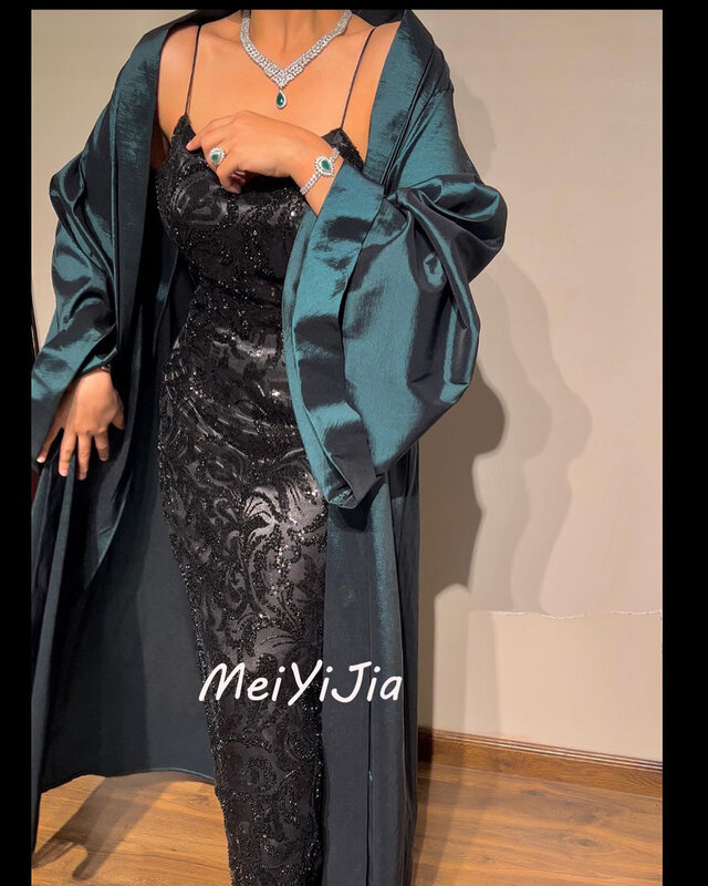 Meiyijia Abendkleid V-Ausschnitt A-Linie bodenlangen Perlen Satin Saudi-Arabien sexy Abend Geburtstag Club Outfits Sommer