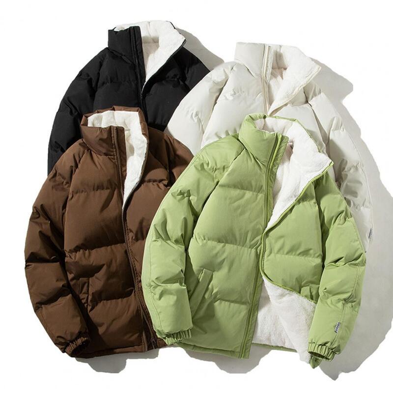 Manteau d'hiver en coton à fermeture éclair pour hommes, col montant, protection du cou épaissie, fermeture à glissière, manches longues, solide