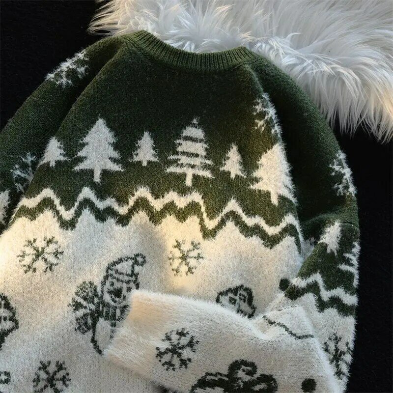 Suéteres Vintage para mujer, Jersey suelto de estilo coreano, prendas de punto, suéter suelto informal, suéter de gran tamaño, Navidad e Invierno