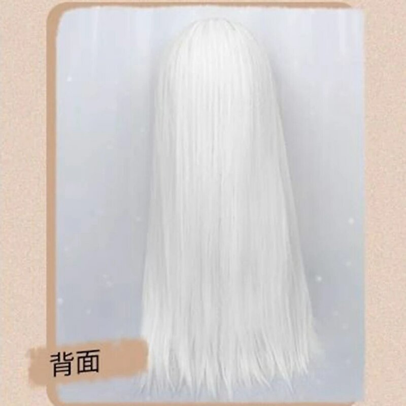 60cm Long Straight White Synthetic Wigs for Afro Women with Bangs Daily Lolita Cosplay Hair Natural Wig Heat Resistant Fiber Wig