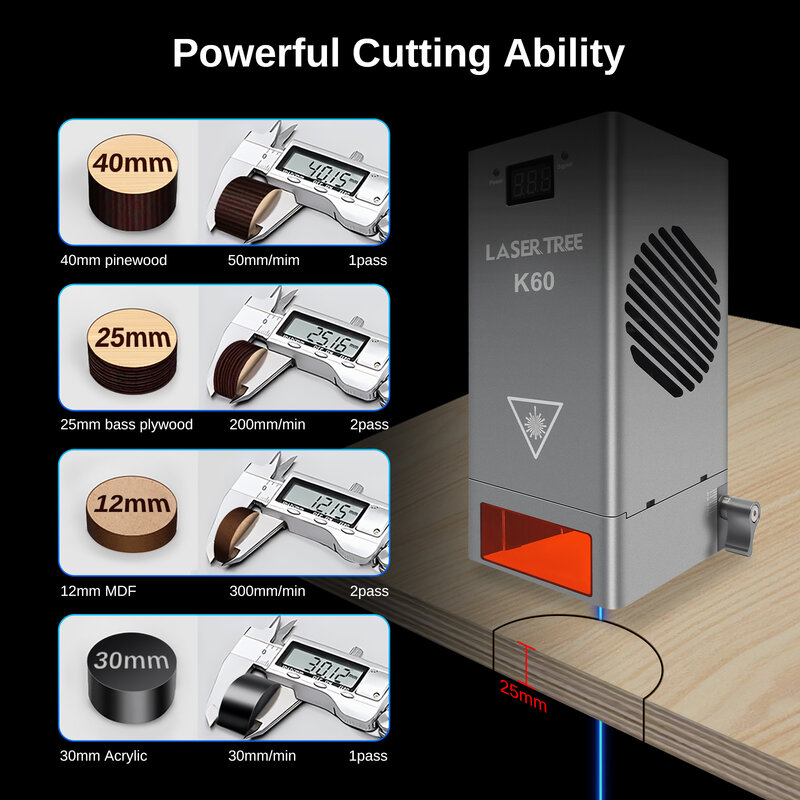 LASER TREE K60 High-Power Laser Module Adjustable 20W/40W/60W Power Laser Head for CNC Laser Machine Engraving Cutting DIY Tools