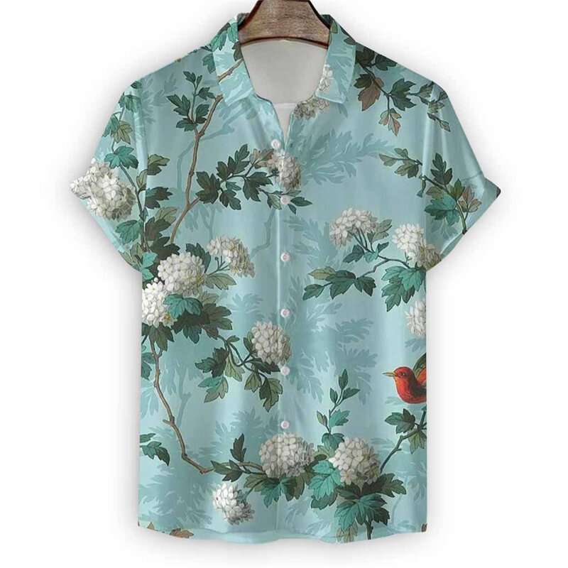 Retro Flower Hawaiian Shirt Men 3d Printed Floral Button Lapel Blouse Tops Casual Summer Vacation Street Oversized Shirts