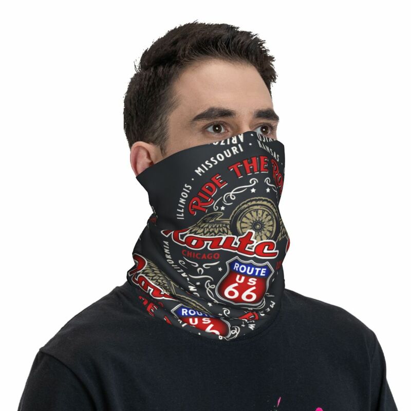 Ride The Route Motorcyle Bikers America's Highway Route 66 Bandana Neck Cover Printed Motorcycle Motocross Face Mask Balaclava