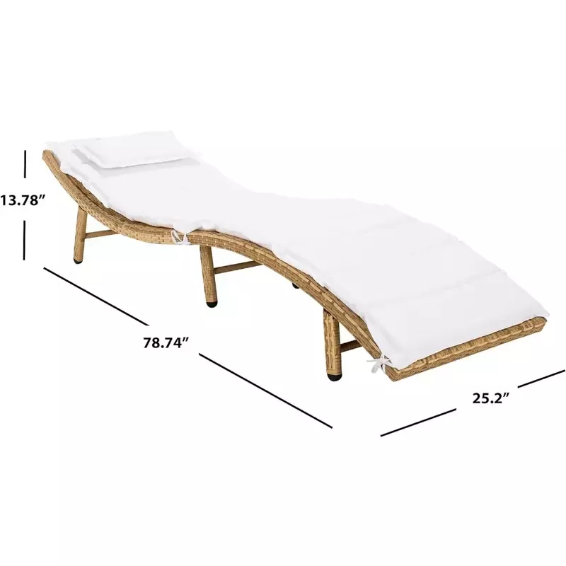 Tumbona reclinable ajustable para exteriores, silla de mimbre Natural/cojín blanco, muebles de relajación sin carga