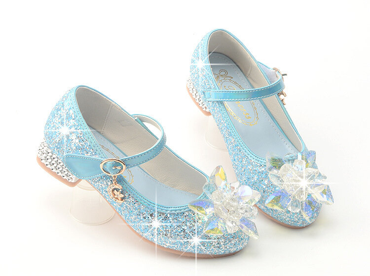 2023 New Princess Kids scarpe in pelle Large Diamond Flower Glitter bambini tacco alto ragazze Dance Party Student Performance Shoes