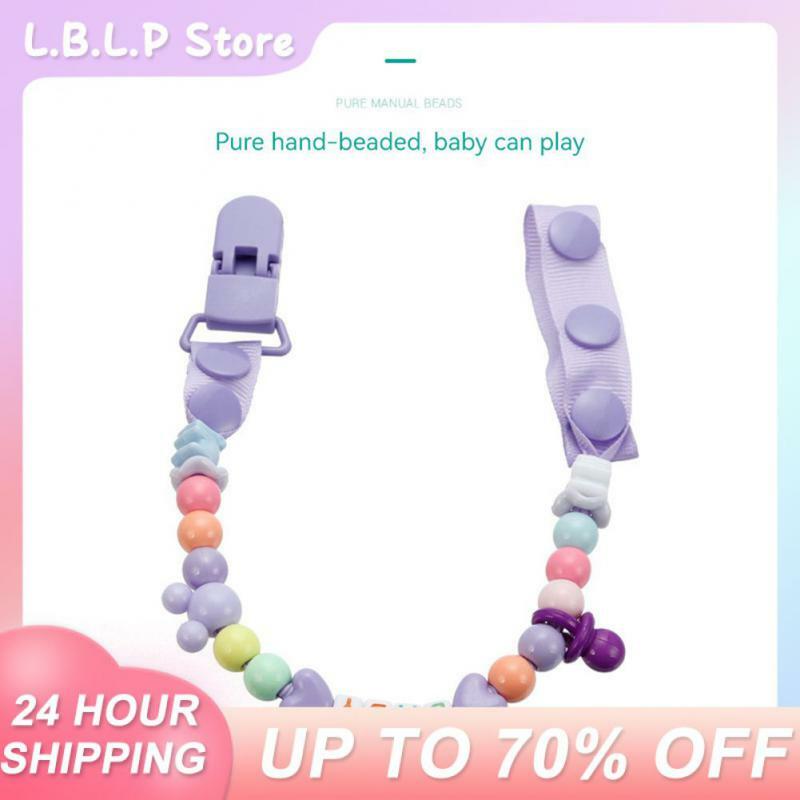 Cute Rainbow Color Anti-lost Pacifier Chain Handmade Beaded Pacifier Clip Adjusted Buckle Beads Baby Supplies Pacifier Chain