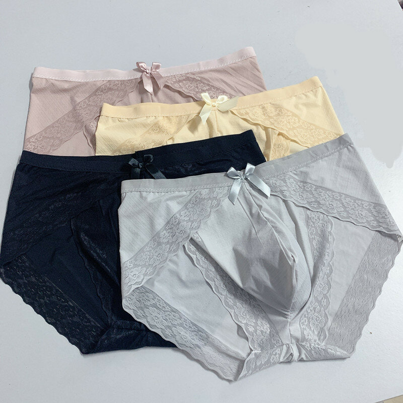 Sexy Temptation Seamless Men Briefs Breathable U Convex Personality Lace Men's Plus Size Underwear