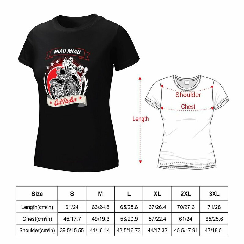 T-shirt imprimé chat sur une moto pour femme, chemise imprimée animal, vêtements mignons pour filles, pack