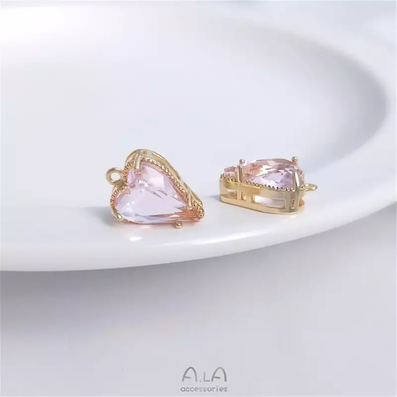 14K Gold Plated inlaid zircon peach heart pendant color crystal zirconium Love Pendant DIY Necklace Bracelet Earring