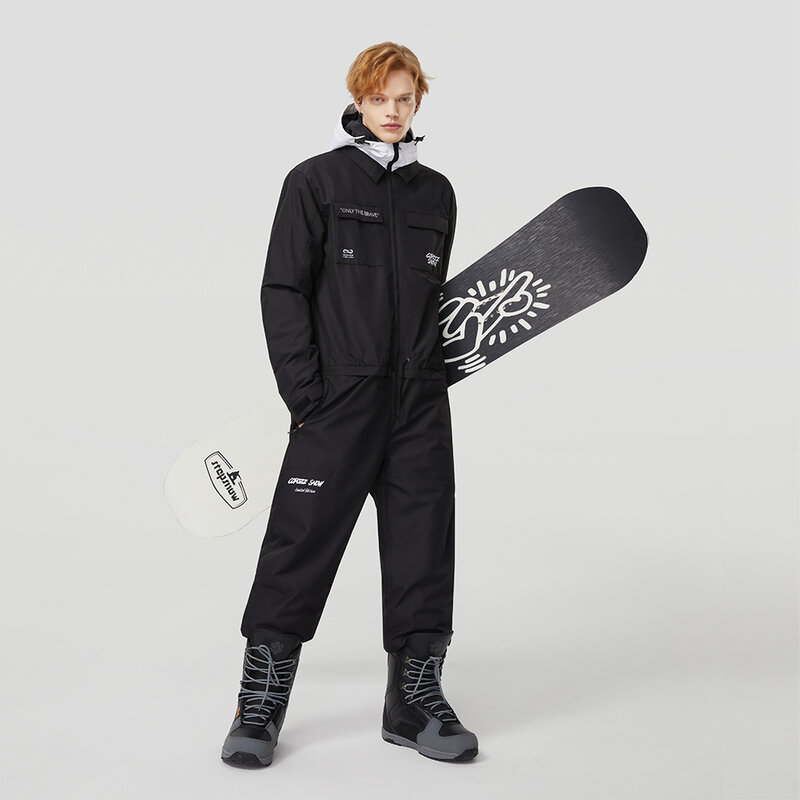 Thick Men Women One-Piece Ski Jumpsuit Outdoor Sports Snowboard Jacket Warm Jump Suit Waterproof Winter Clothes Overalls Hooded