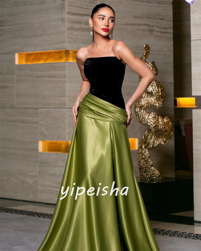Sexy Satin Ruched A-line Strapless Long Dresses Celebrity Dresses Sparkle Sizes Available Intricate Matching Classic Exquisite