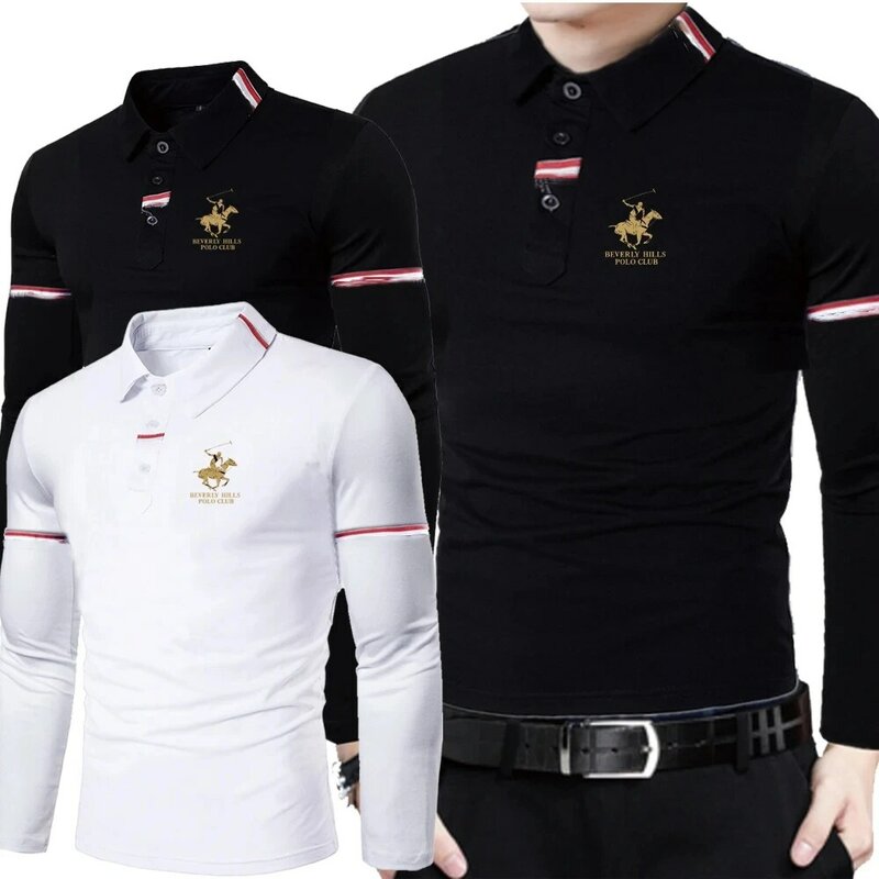 HDDHDHH Совершенно новая мужская деловая футболка с лацканами, светодиодная рубашка поло, Топ с длинным рукавом
