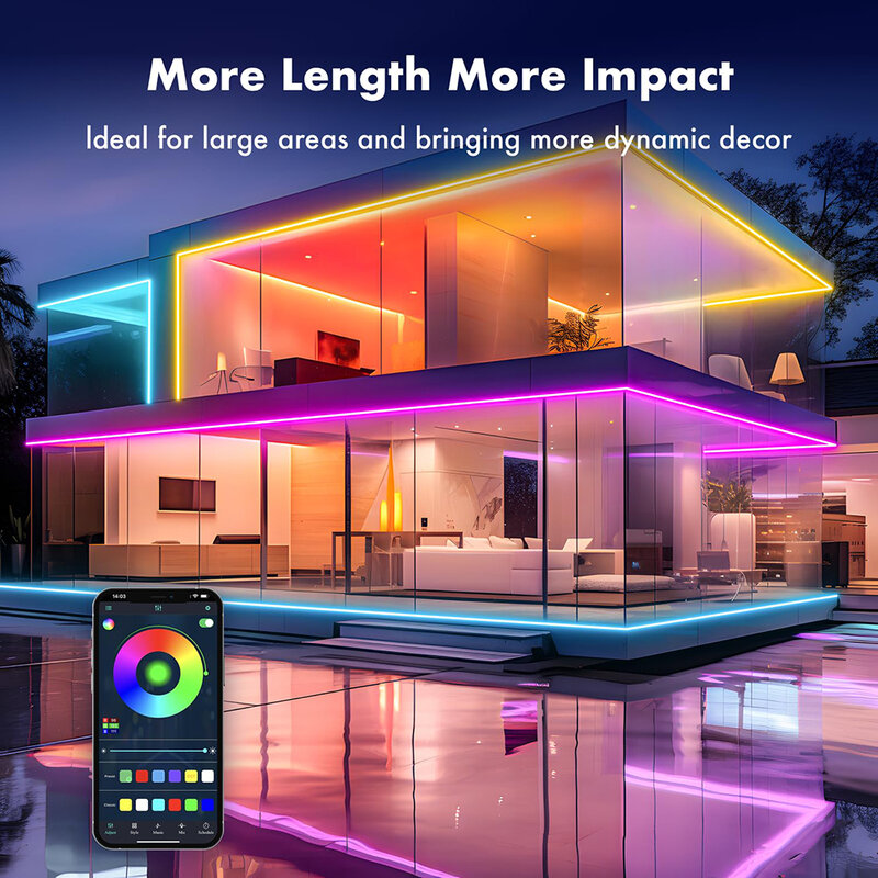 شريط إضاءة نيون ليد سيليكون مع واي فاي تويا ، تحكم في التطبيق ، متوافق مع تحكم جوجل ، 6x15 ، 24V ، 2A