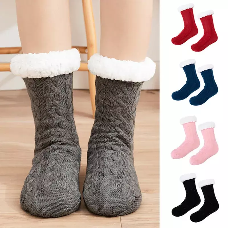 Зимние вязаные носки, женские утепленные теплые носки для дома, носки для спальни, тапочки, мужские Нескользящие теплые носки для ног, женские носки