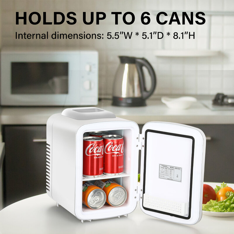 Mini refrigerador para Skincare, 4L, 6 pode refrigerador portátil e aquecedor, Freon-Free pequeno refrigerador para bebidas alimentos e cosméticos