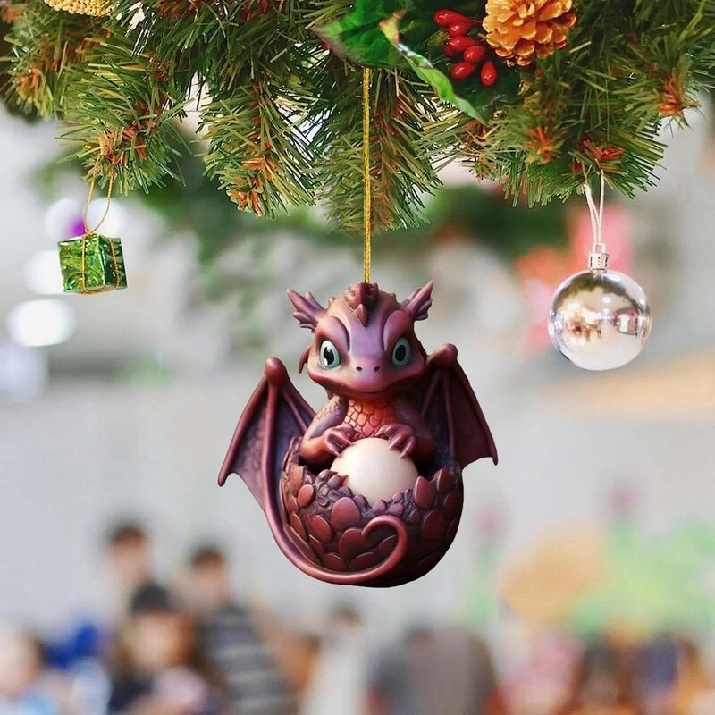 Dragon Baby Egg Ornament Christmas Tree Pendant Cute Cartoon Car Pendant Bag Keychain Decoration Acrylic Xmas Hanging Pendant