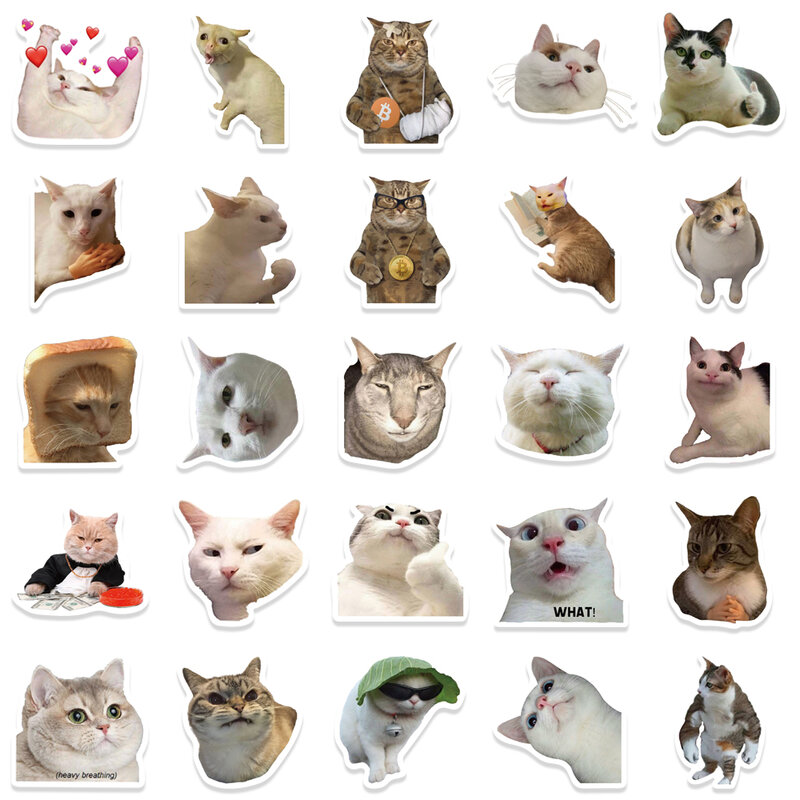 50 Buah Stiker Kucing Lucu Vinil Tahan Air Stiker Kucing Lucu untuk Botol Air Laptop Skateboard Buku Tempel Bagasi Mainan Anak-anak