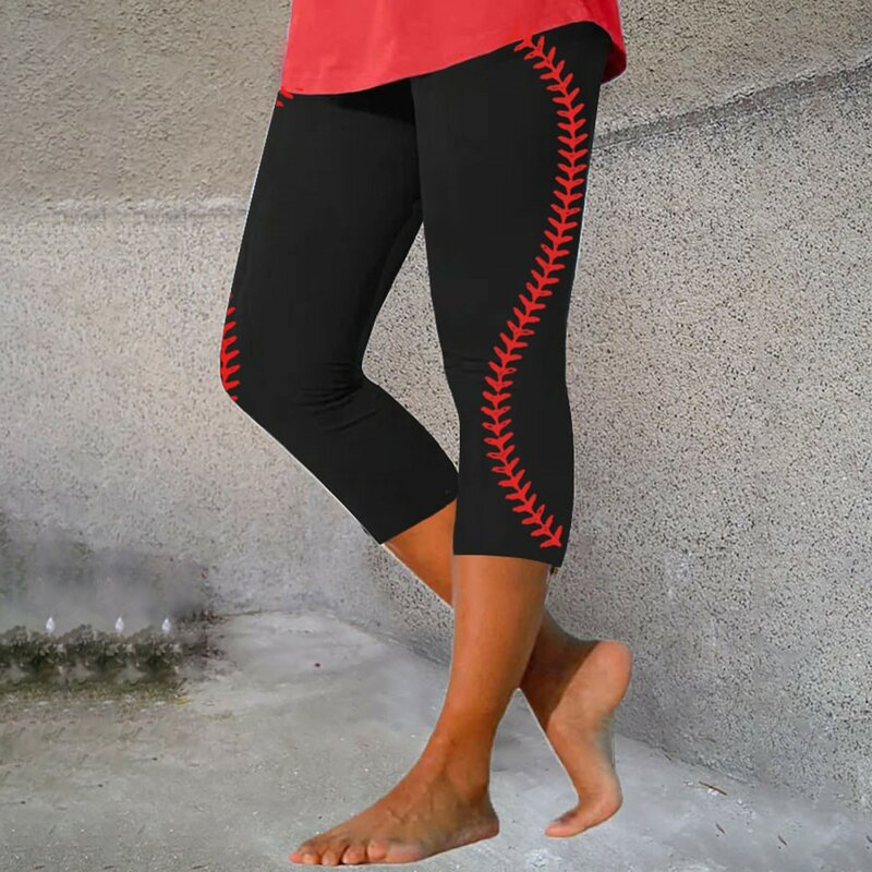 กางเกงเลกกิ้งเอวสูงสำหรับผู้หญิงกางเกงวิ่งแบบยืดพิมพ์ลายเบสบอลกางเกงกางเกงเข้ารูปไร้รอยต่อ