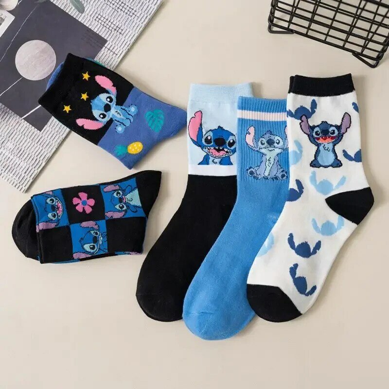 Cartoon Stitch Printing Cotton Socks Cartoon Anime Figures Print Pattern Breathable Medium Sock Winter Warmth Kids Gifts
