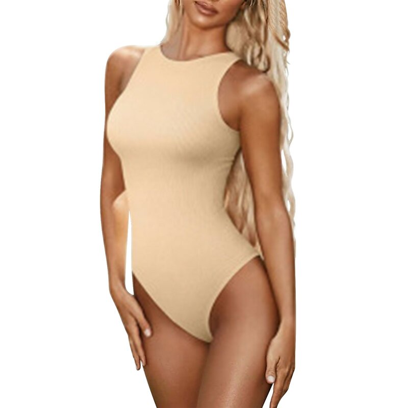 Bodysuits For Women Sleeveless Solid Color Ribbed Knitted Women's Sports Overalls One Pieces Playsuits Shapewear Tummy Control
