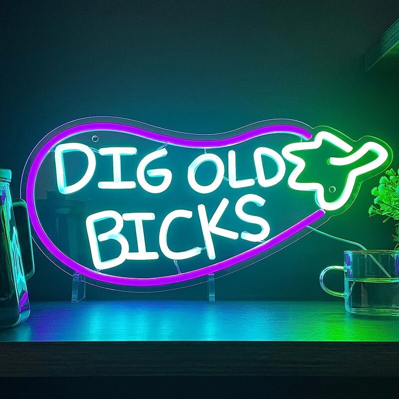 Berinjela Neon Sign para Wall Decor, Dig Old Bicks, Luzes LED, Decoração de iluminação da sala