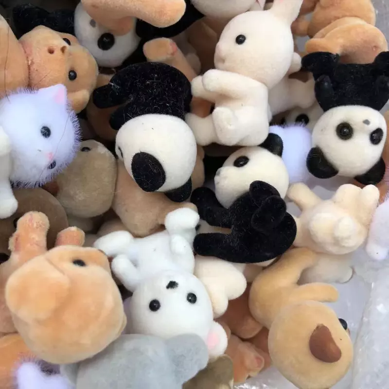 Factory Defects Forest Family Animal Figure Rabbit Bear Dog Panda Flocked Shaggy Figurine Monkey Raccoon Model Toy for Kid