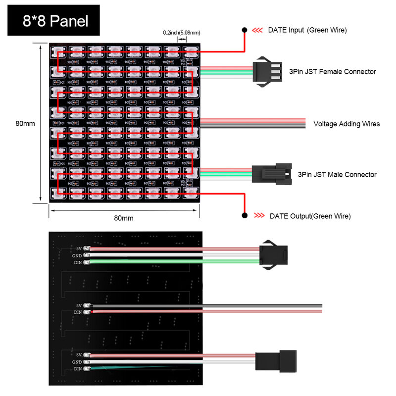 1 ~ 5Pcs WS2812B RGB ดิจิตอล LED แอดเดรสแอดเดรสริ้วสายไฟ WS2812 8X8 16X16 8X32ยืดหยุ่นโมดูลเมทริกซ์5V