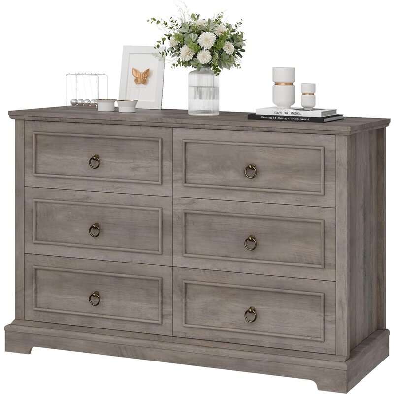 Drawer Double Dresser, Modern Farmhouse Chest of Drawers, Wide Dressers Organizer, Accent Wood Storage Cabinet  Dressers