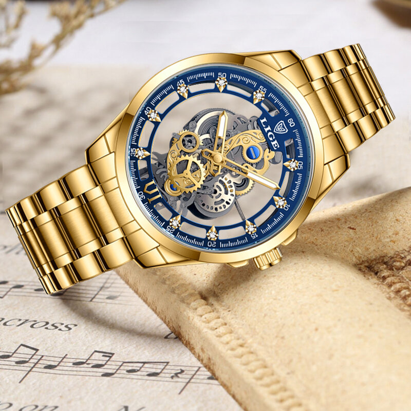 LIGE-reloj de lujo de acero inoxidable para mujer, cronógrafo de cuarzo con diamantes de alta calidad, resistente al agua, con fecha, + caja