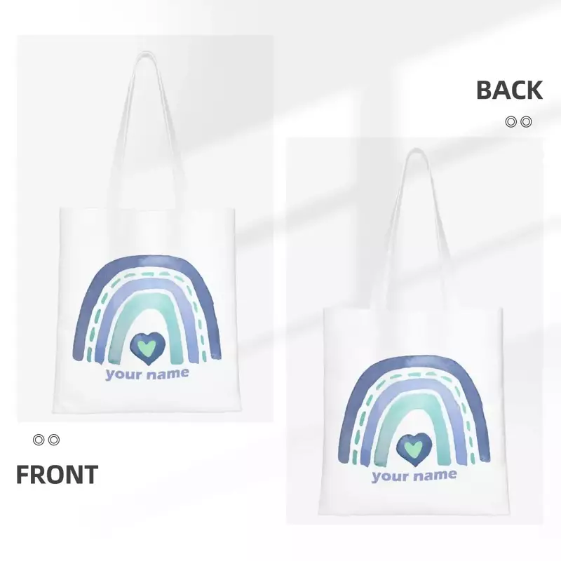 Personalizado Boho sacolas para mulheres, Casual, nome personalizado, Eco Shopper, presente de aniversário, arco-íris, BBA176