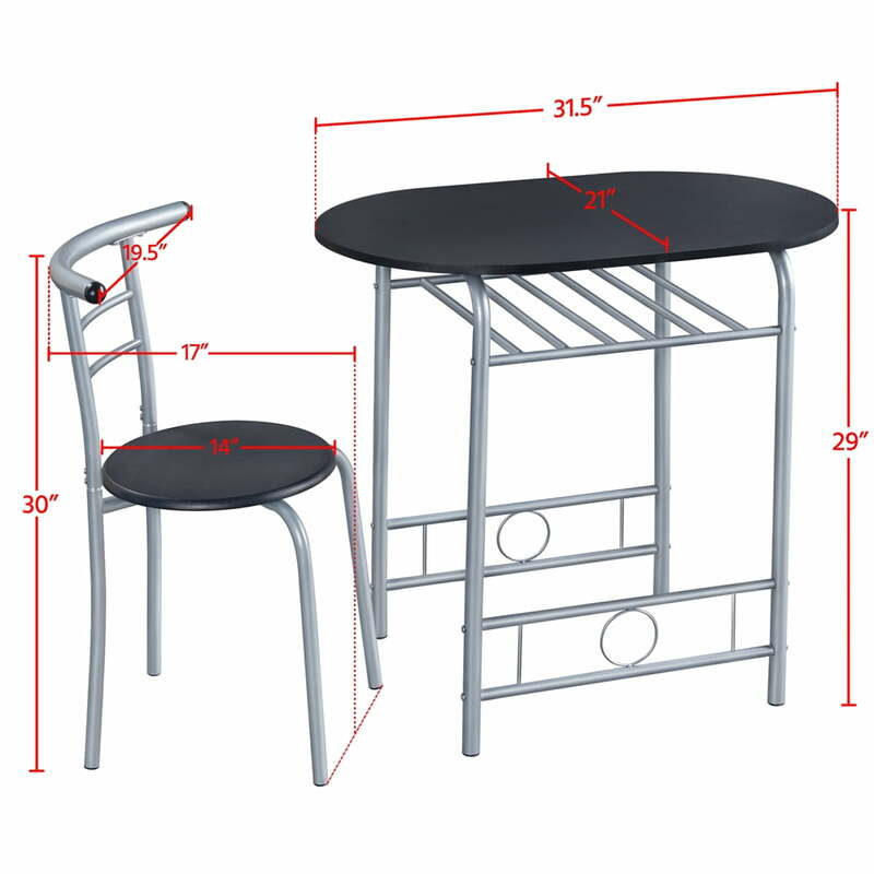 Alden Design 3 pezzi Set da pranzo moderno con 1 tavolo rotondo 2 sedie per la casa, nero