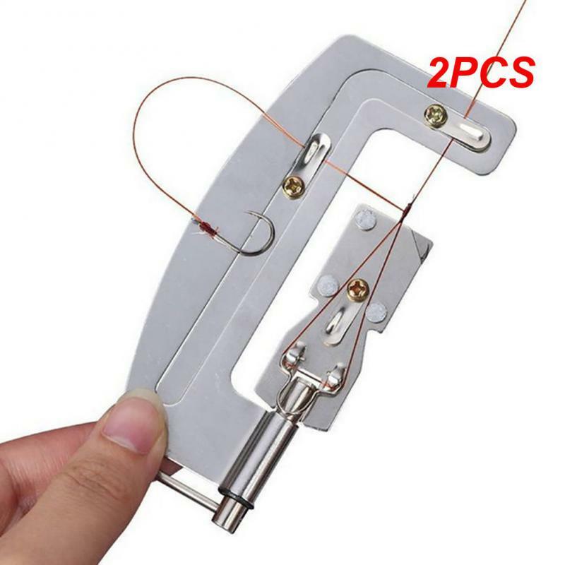 2PCS Fishing Quick Knot Tying Tool Semi Automatic Fishing Hooks Line Tier Machine Portable Stainless Steel Fish Hook Line
