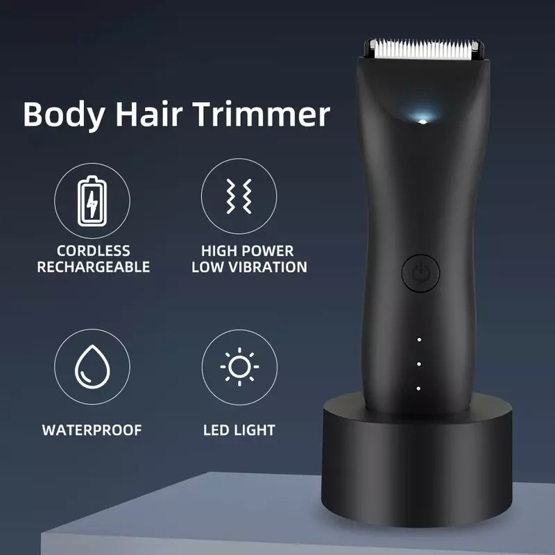 Maquinilla de afeitar eléctrica para hombres, depilación de áreas íntimas y vello púbico, afeitadoras corporales húmedas y secas con LED, recortadora corporal, bolas para hombres