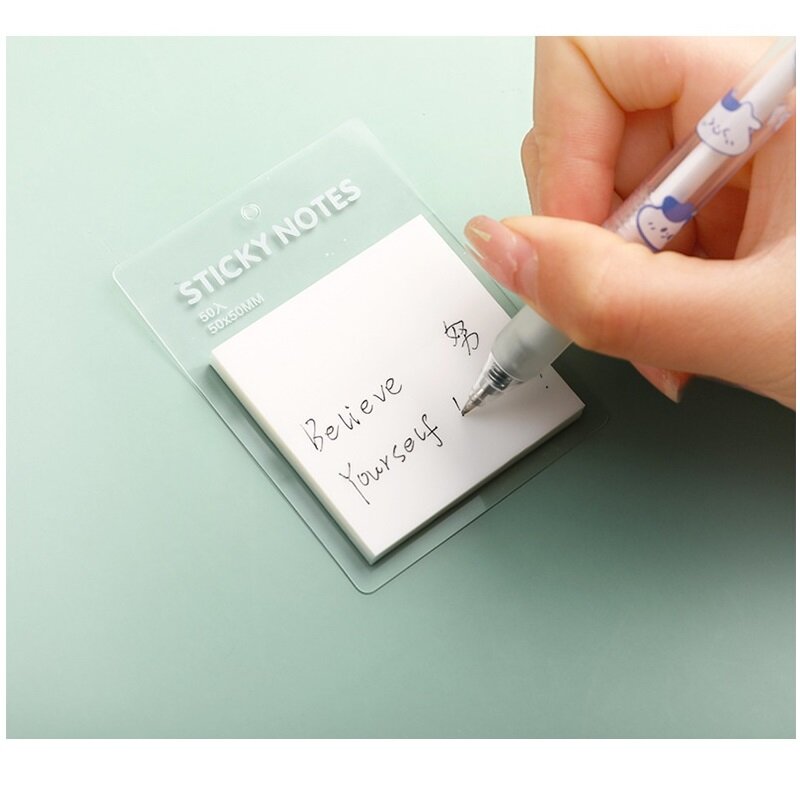 Przezroczyste kartki samoprzylepne PET 50 arkuszy 50mm kwadratowy notatnik samoprzylepne wodoodporne kolorowe naklejki na dziennik z terminarzem A7064