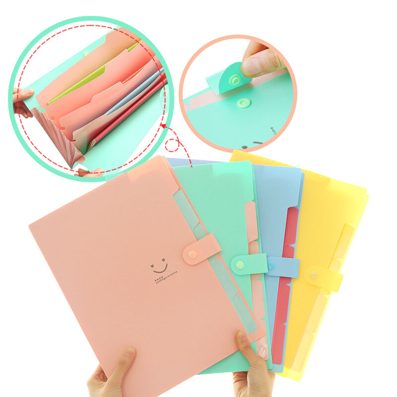 New Multi-layer A4 Filing Products Information Papers Buckle 10 Colors File Storage 5 Into Folder Holder Organizer PVC 1.9 (mm)