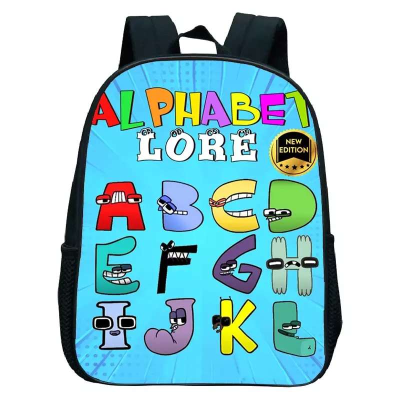 子供のアルファベットのバックパック、幼稚園のバッグ、漫画のフラットプリントバックパック、幼稚園のランドセル、幼児のバックパック、ギフト、男の子、女の子
