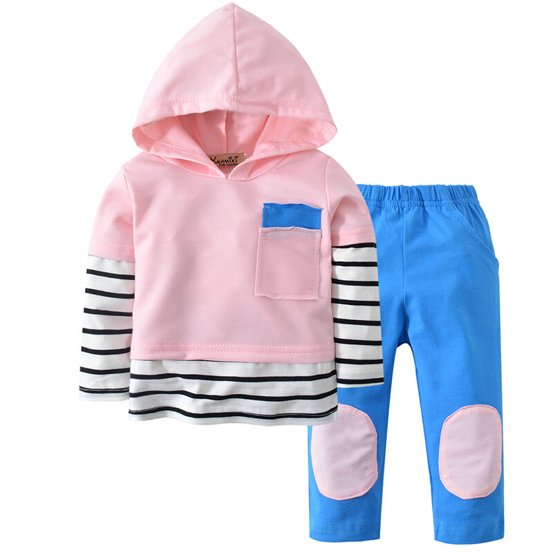 Conjunto de capuz e calças de manga comprida para bebê recém-nascido, top e calças para meninos e meninas, roupas de algodão para criança, roupas para primavera e outono, 2 peças