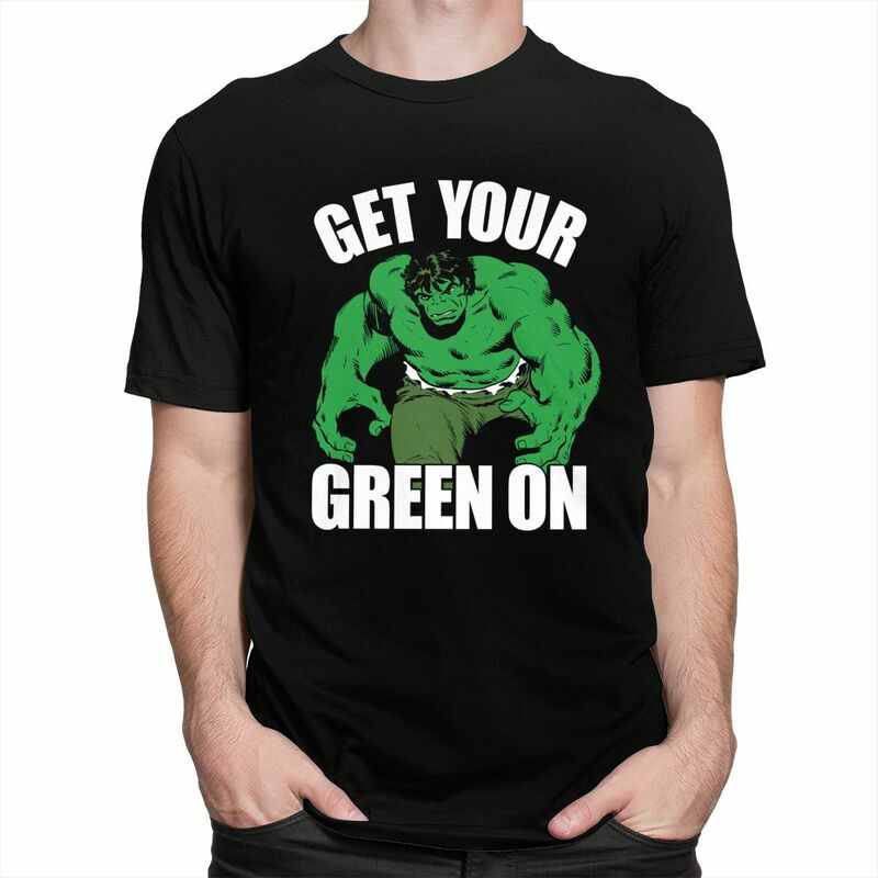 Hulk Get Your Green On Tshirt pria kaus cetak lengan pendek kaus modis Slim Fit 100% pakaian kaus katun