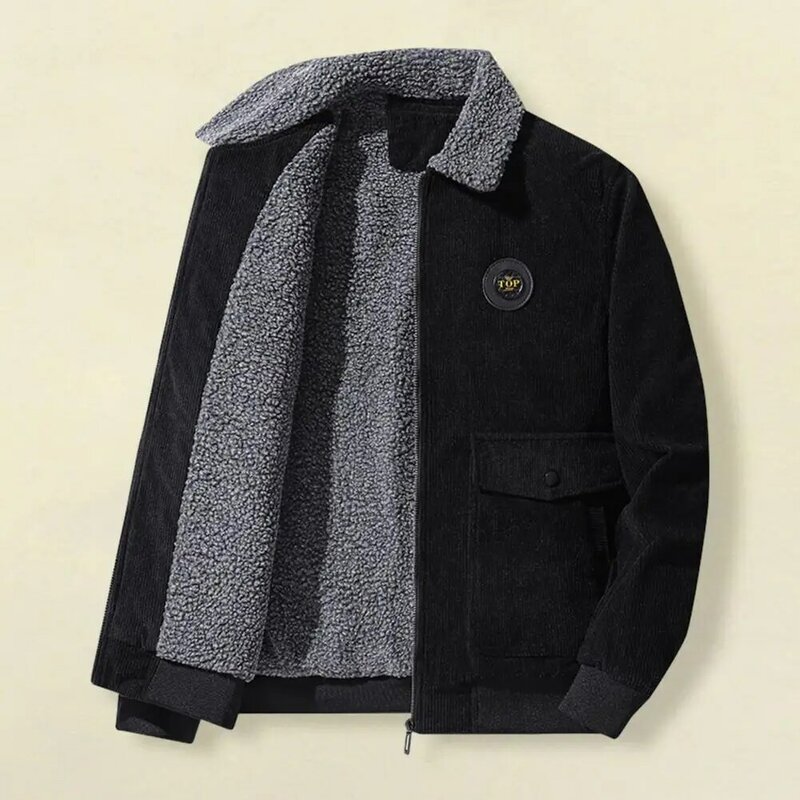 High Quality Corduroy Cotton Jacket For Men Winter Plus Velvet Jacket Casual Tooling Parka Retro Short Lamb Plush Coats