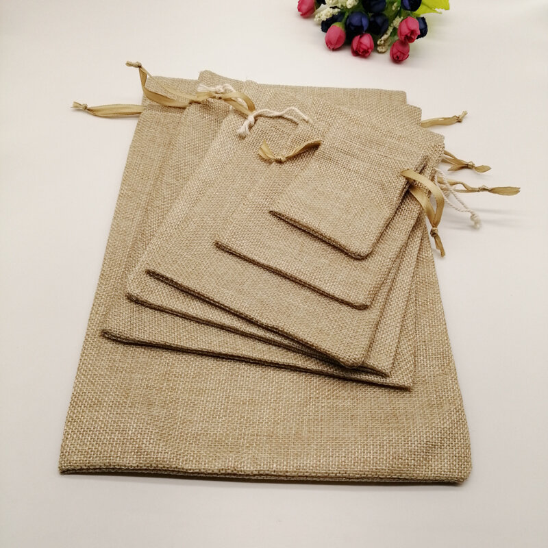 100pcs Sack Jewelry Packaging Bag Jute Bags Drawstring Bag Sack Pouch for Wedding Jewelry Pouch Jute Pouches Cloth Storage Bags