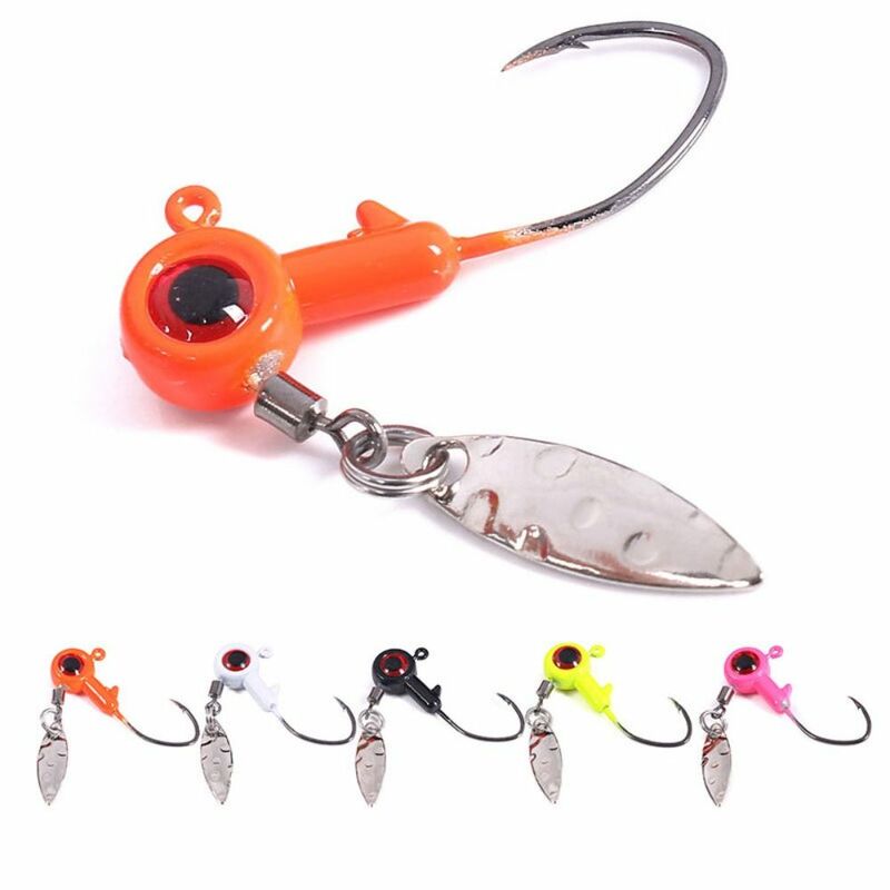 High Carbon Steel Fishing Hooks, 3 Jigs, cabeça redonda, lantejoulas, rotação com Big 3D Eye, Spinner, 1,7g, 5pcs