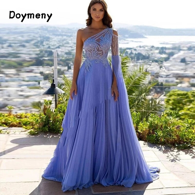 Doymeny-Um Ombro Vestido Chiffon, Vestidos de baile, Tecido Arábia Saudita, Robe festa formal, Celebrity Party
