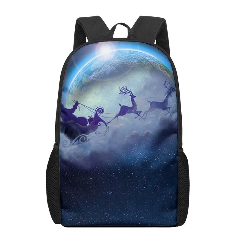 Tas punggung sekolah anak laki-laki perempuan pelajar motif Santa Claus Natal tas belanja, perjalanan