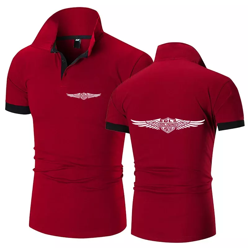 Мужская хлопковая рубашка-поло, повседневная Однотонная рубашка-поло с принтом логотипа мотоцикла Goldwing Gl1500, лето 2024
