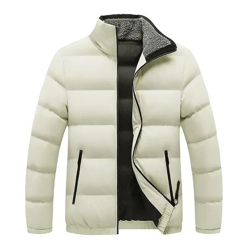 Men's Winter Jacket Outerwear Solid Color Hatless Wool Collar Cotton Parkas Jacket Men's Trench Coat Thick Warm Parka M-4XL