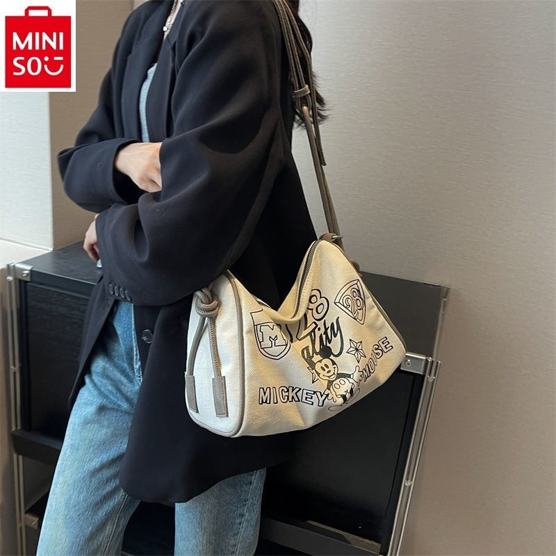 MINISO-Sac en toile de grande capacité pour femmes, sacoche à bandoulière, motif dessin animé, nouvelle collection 2024